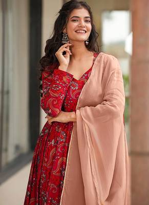 Red heavy digital printed heavy rayon  gown style 3