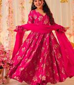Rani pink heavy digital printed heavy rayon  gown style