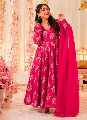 Rani pink heavy digital printed heavy rayon  gown style 2