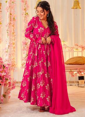 Rani pink heavy digital printed heavy rayon  gown style 3