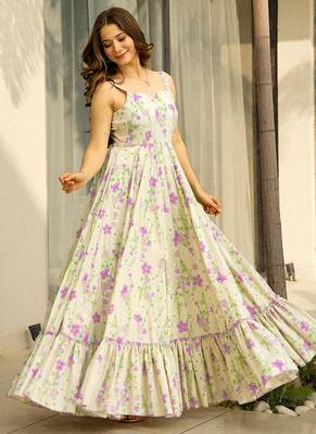 Cream heavy digital printed heavy rayon  gown style 1