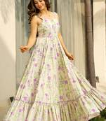 Cream heavy digital printed heavy rayon  gown style