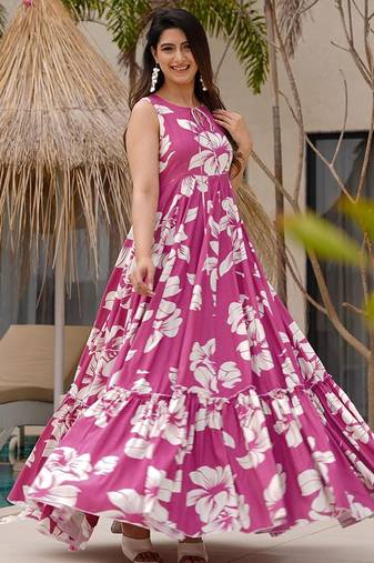 Light pink heavy digital printed heavy rayon  gown style