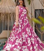 Light pink heavy digital printed heavy rayon  gown style