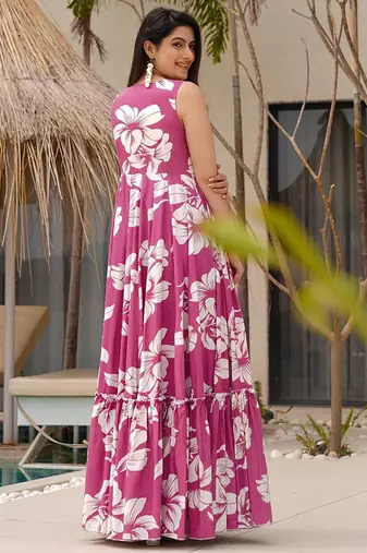Light pink heavy digital printed heavy rayon  gown style