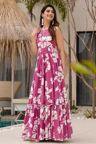 Light pink heavy digital printed heavy rayon  gown style