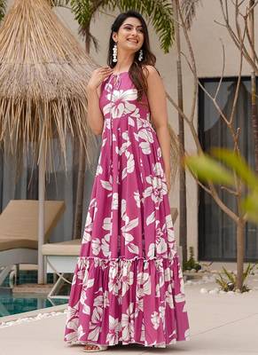 Light pink heavy digital printed heavy rayon  gown style 4