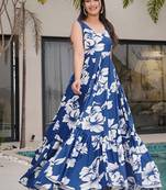Royal blue heavy digital printed heavy rayon  gown style