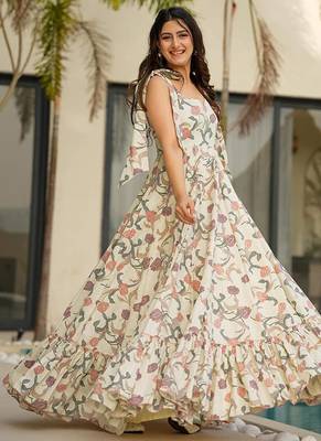Cream heavy digital printed heavy rayon  gown style 1