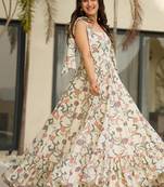 Cream heavy digital printed heavy rayon  gown style