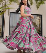 Sea green heavy digital printed heavy rayon  gown style