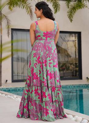 Sea green heavy digital printed heavy rayon  gown style 2