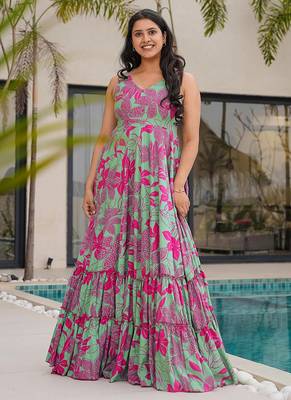 Sea green heavy digital printed heavy rayon  gown style 4