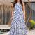 Cream & blue heavy digital printed heavy rayon  gown style