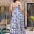 Cream & blue heavy digital printed heavy rayon  gown style