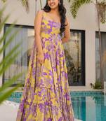 Yellow heavy digital printed heavy rayon  gown style
