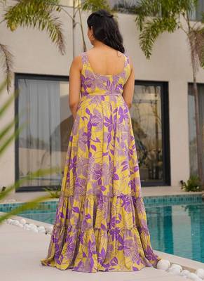Yellow heavy digital printed heavy rayon  gown style 2