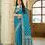 Teal blue satin silk blend woven saree with silver zari border & blouse