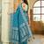 Teal blue satin silk blend woven saree with silver zari border & blouse