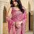 Baby pink satin silk blend woven saree with silver zari border & blouse