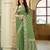 Green satin silk blend woven saree with silver zari border & blouse