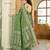 Green satin silk blend woven saree with silver zari border & blouse