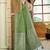 Green satin silk blend woven saree with rich silver zari border