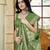 Green satin silk blend woven saree with rich silver zari border