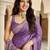 Purple satin silk blend woven saree with rich silver zari border