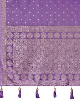 Purple satin silk blend woven saree with rich silver zari border 5