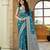 Teal blue silk blend woven saree with rich silver zari border & blouse