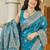 Teal blue silk blend woven saree with rich silver zari border & blouse