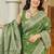 Green silk blend woven saree with rich silver zari border & blouse