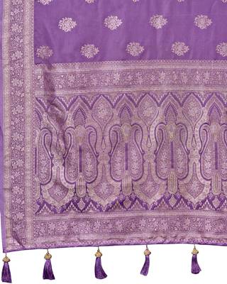 Purple silk blend woven saree with rich silver zari border & blouse 5