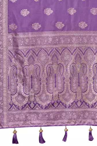 Purple silk blend woven saree with rich silver zari border & blouse