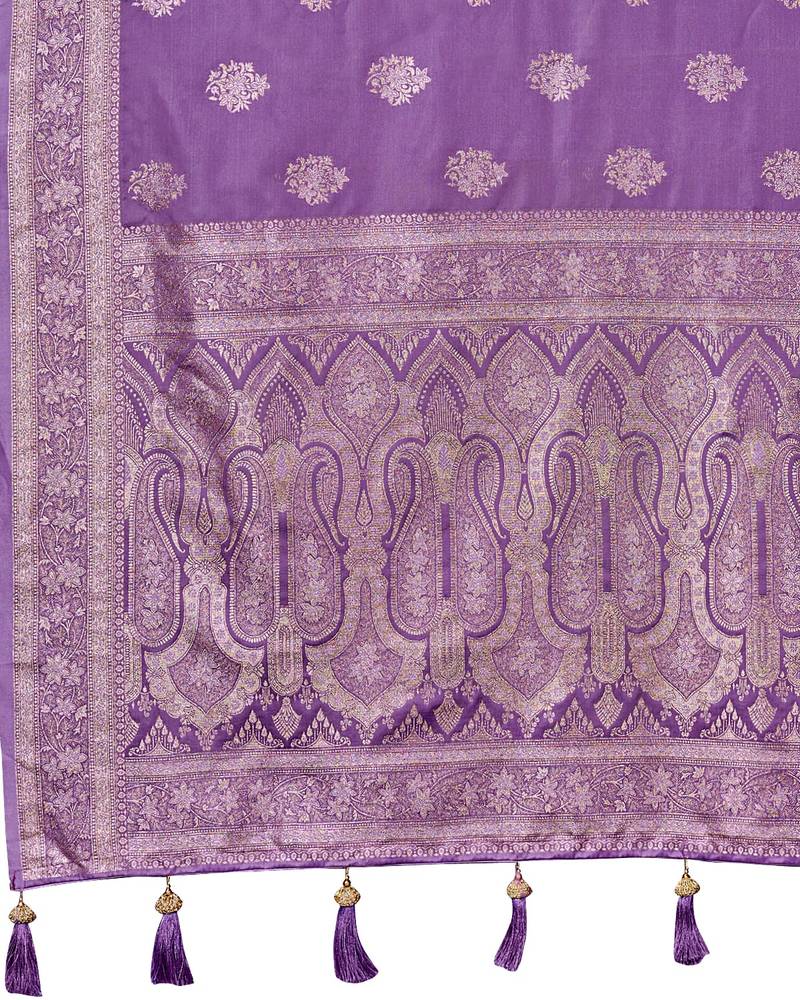 Purple silk blend woven saree with rich silver zari border & blouse