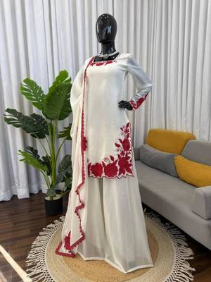 White and red embroidered suit set 1