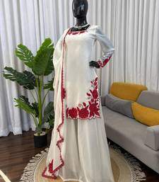 White and red embroidered suit set