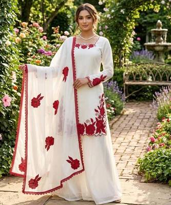 White and red embroidered suit set 2