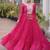 Pink navratri laheriya georgette gown with kutchi patchwork