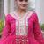 Pink navratri laheriya georgette gown with kutchi patchwork