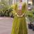 Olive navratri laheriya georgette gown with kutchi patchwork