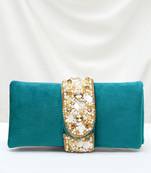 teal green embellished clutch bag ethnic purse for women & girls