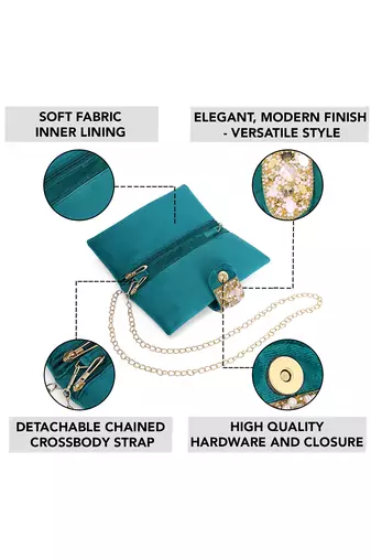 teal green embellished clutch bag ethnic purse for women & girls