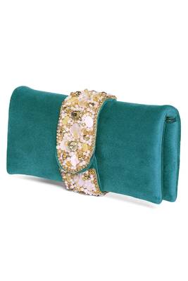 teal green embellished clutch bag ethnic purse for women & girls 3