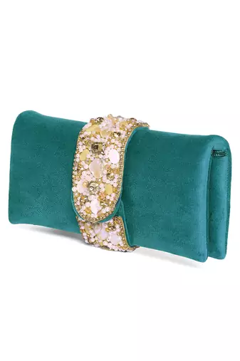 teal green embellished clutch bag ethnic purse for women & girls