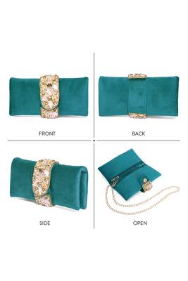 teal green embellished clutch bag ethnic purse for women & girls 4