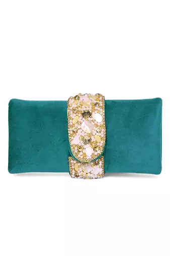 teal green embellished clutch bag ethnic purse for women & girls