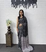Black Color Mirror Work Satin Saree
