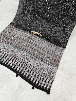Black Color Mirror Work Satin Saree 4